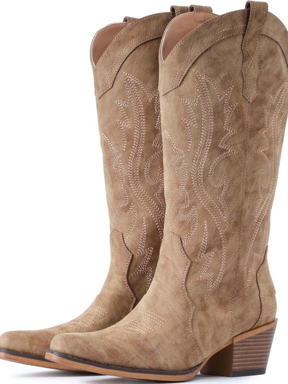 Stylish Western Cowgirl Boots for Women - Chunky Heel, Mid Calf, Snip Toe